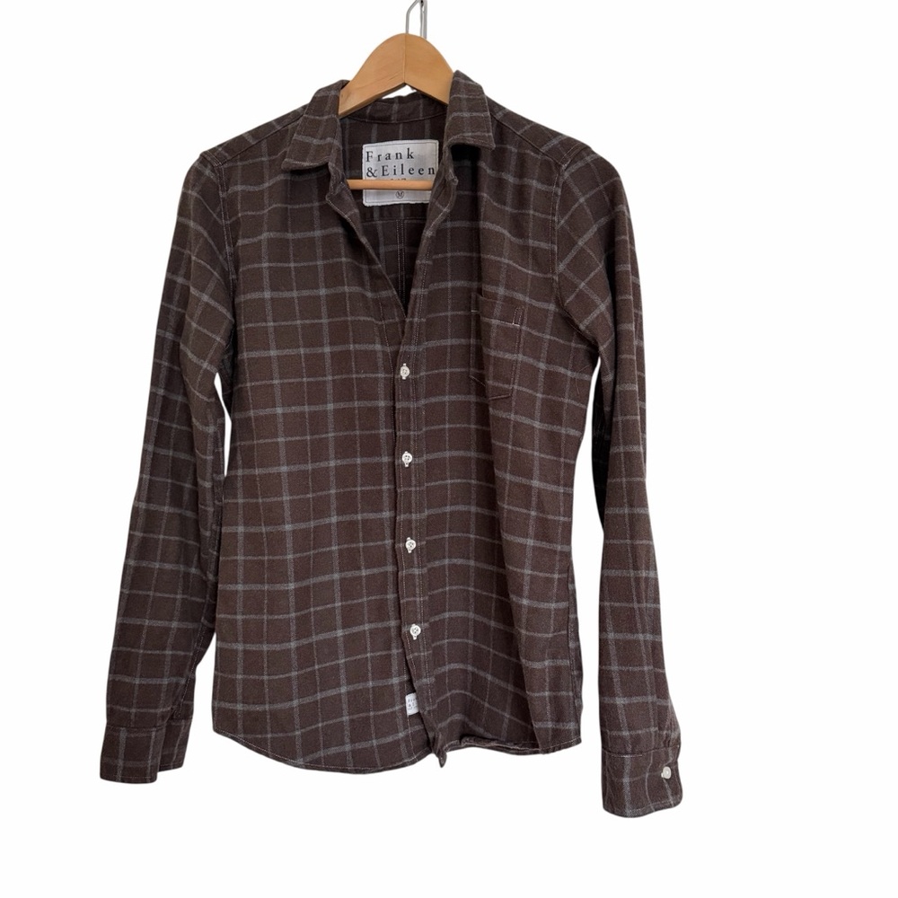 FRANK & EILEEN Flannel Button Down Long Sleeve Shirt - EUC, Brown & Blue, Medium